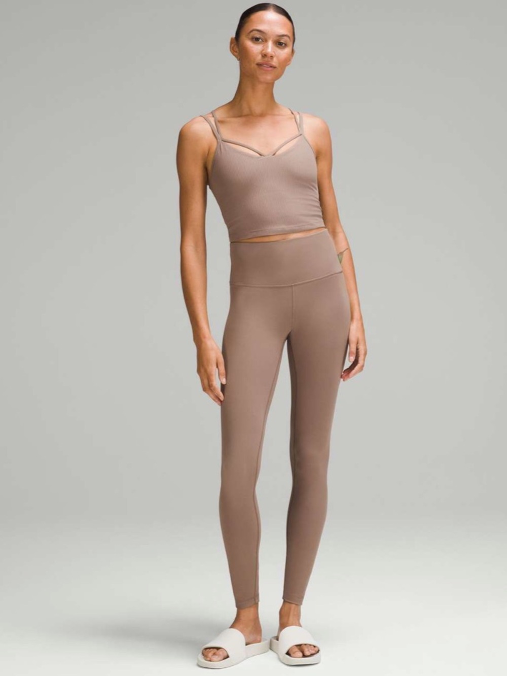 Lululemon Wunder Train High Rise Ribbed Leggings 28" Taupetastic Size 8 - Picture 8 of 11